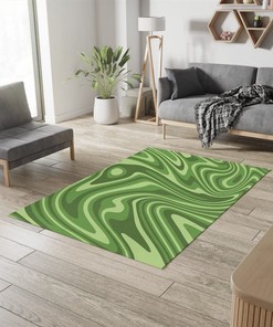 Retro Sage Green Groovy 1970s Style Area Rug, Full Size 70s Style Carpet for Living Room