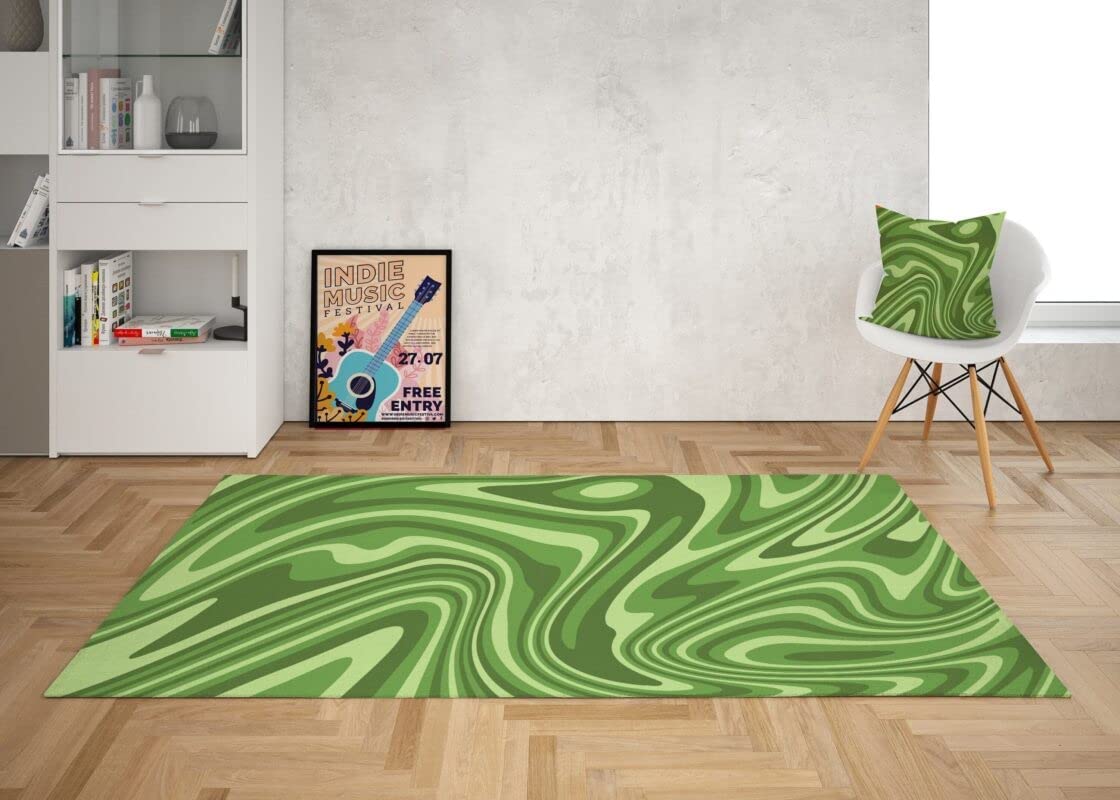 Retro Sage Green Groovy 1970s Style Area Rug, Full Size 70s Style Carpet for Living Room - Image 2