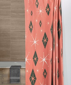 Retro Salmon Shower Curtain, Mid Century Modern Inspired Bathroom Accessory with Vintage Touch