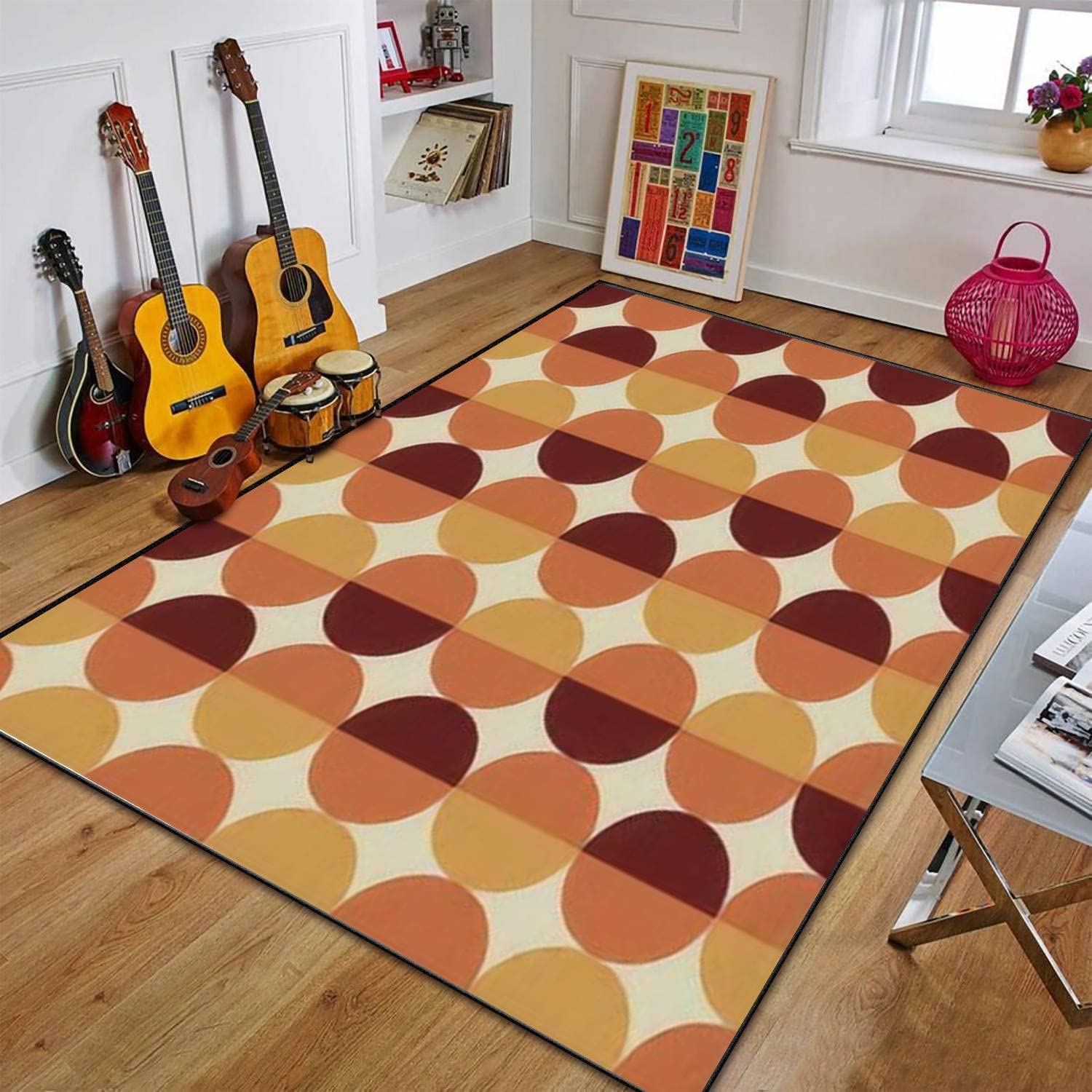 Retro Seventies Style Groovy Seamless Geometric Area Rug - Personalized Home Decor in Living Room Kids Bedroom Nursery