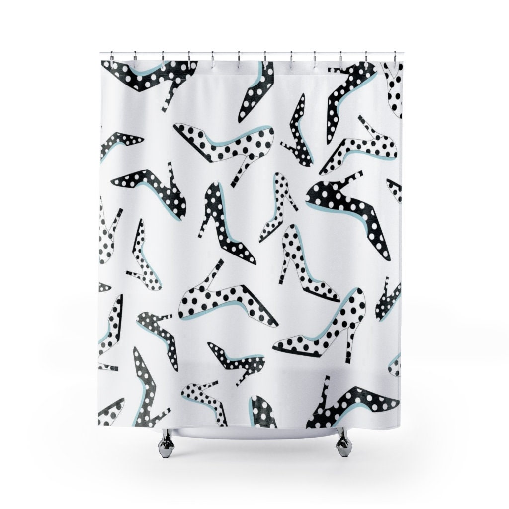 Retro Shoes Polka Dot Shower Curtain, Feminine Bathroom Decor - Image 2