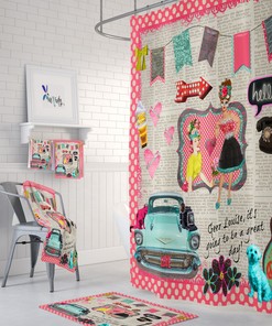 Retro Theme Shower Curtain | Geez Louise Design | Vintage Bathroom Decor