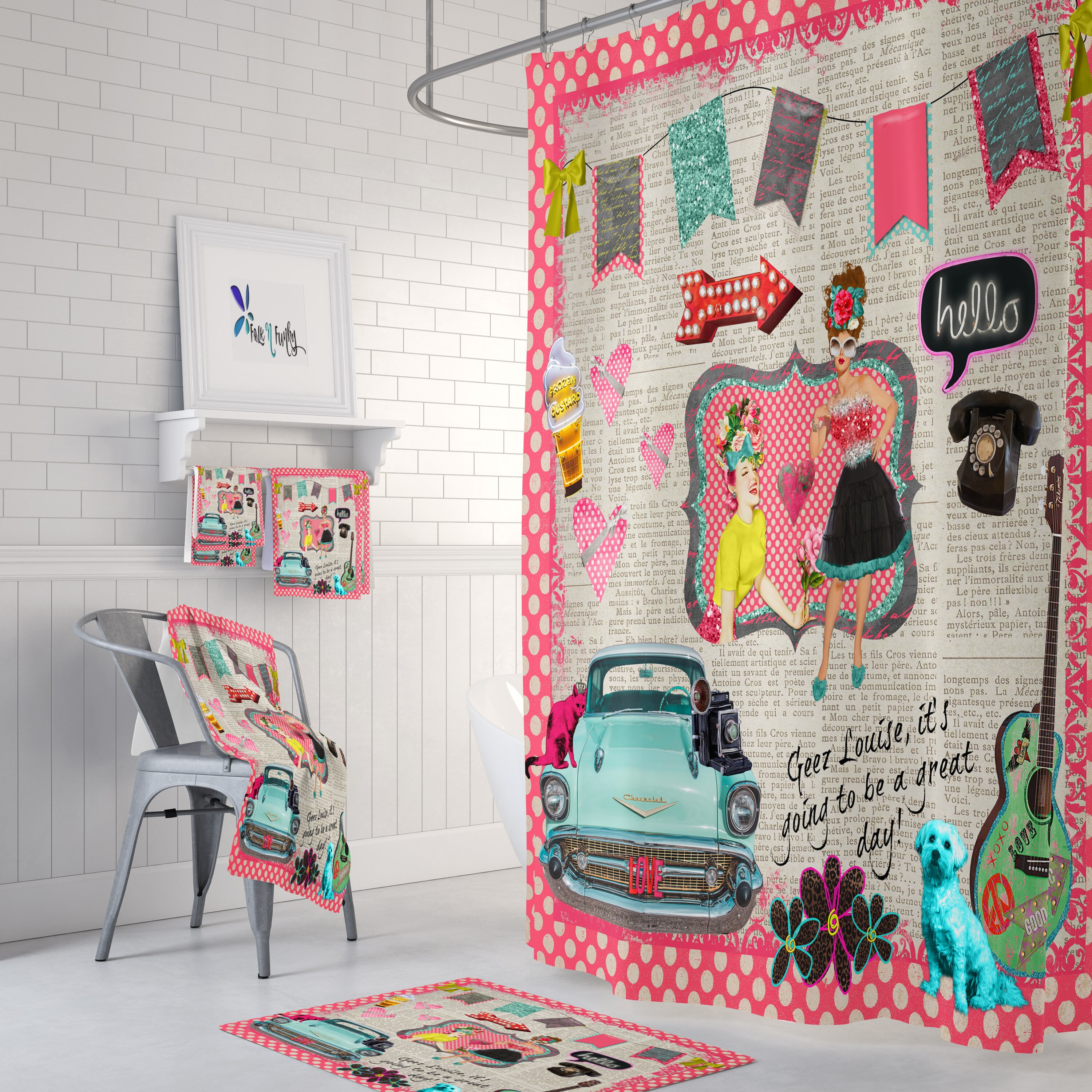 Retro Theme Shower Curtain | Geez Louise Design | Vintage Bathroom Decor