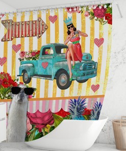 Retro Theme Shower Curtain | Vintage Collage Bath Curtain | FolkNFunky Design