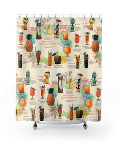 Retro Tiki Drink Menu Shower Curtain for Mid Century Tropical Vibes