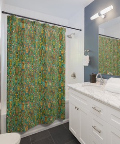 Retro Tiki Gods Shower Curtain for Vintage Mid Century Modern Lifestyle