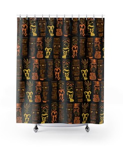 Retro Tiki Gods on Black Shower Curtain for Mid Century Modern Lifestyle