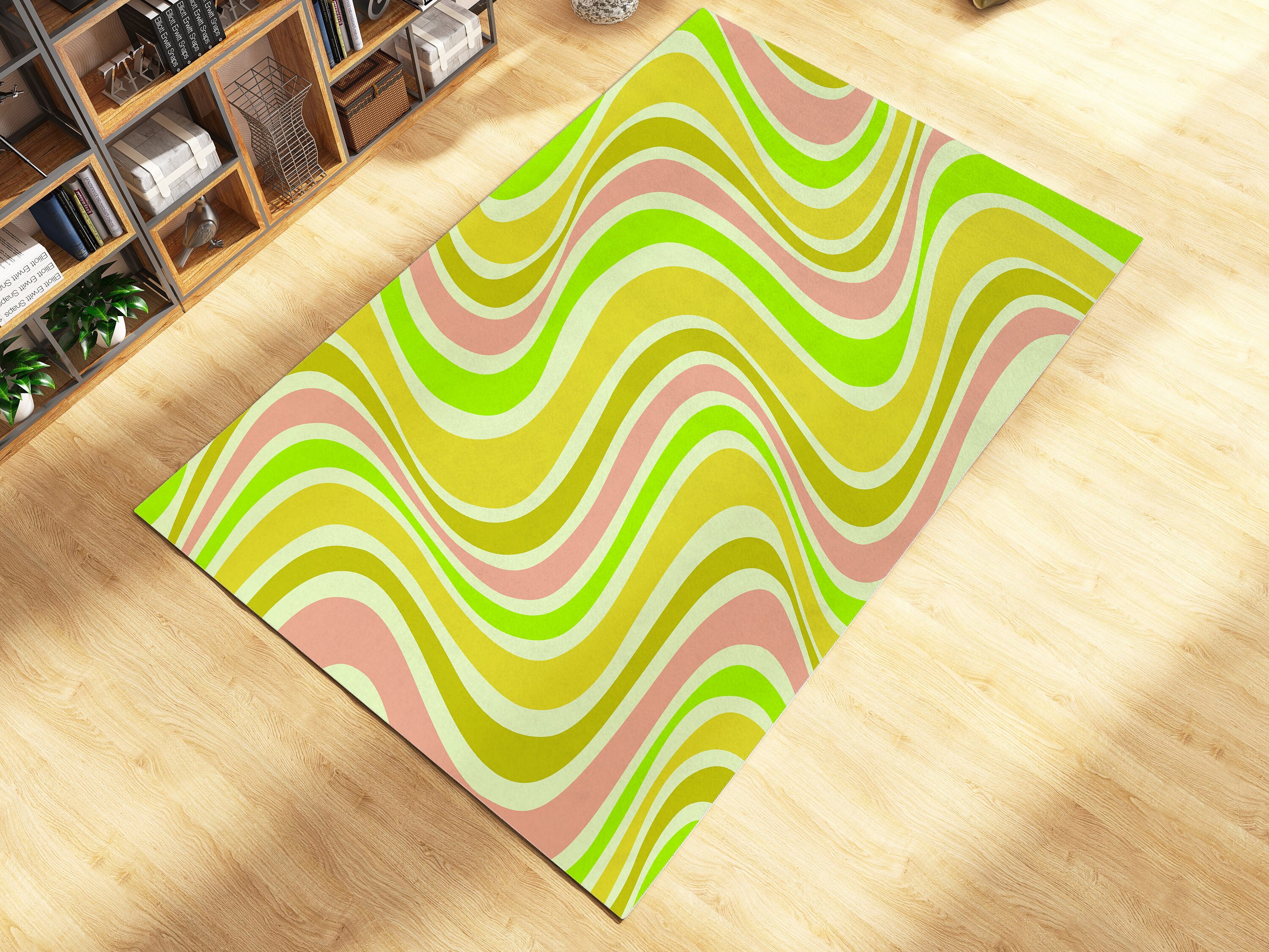 Retro Trippy Rug with Customizable Name for Boho Chic Living Room or Bedroom Decor