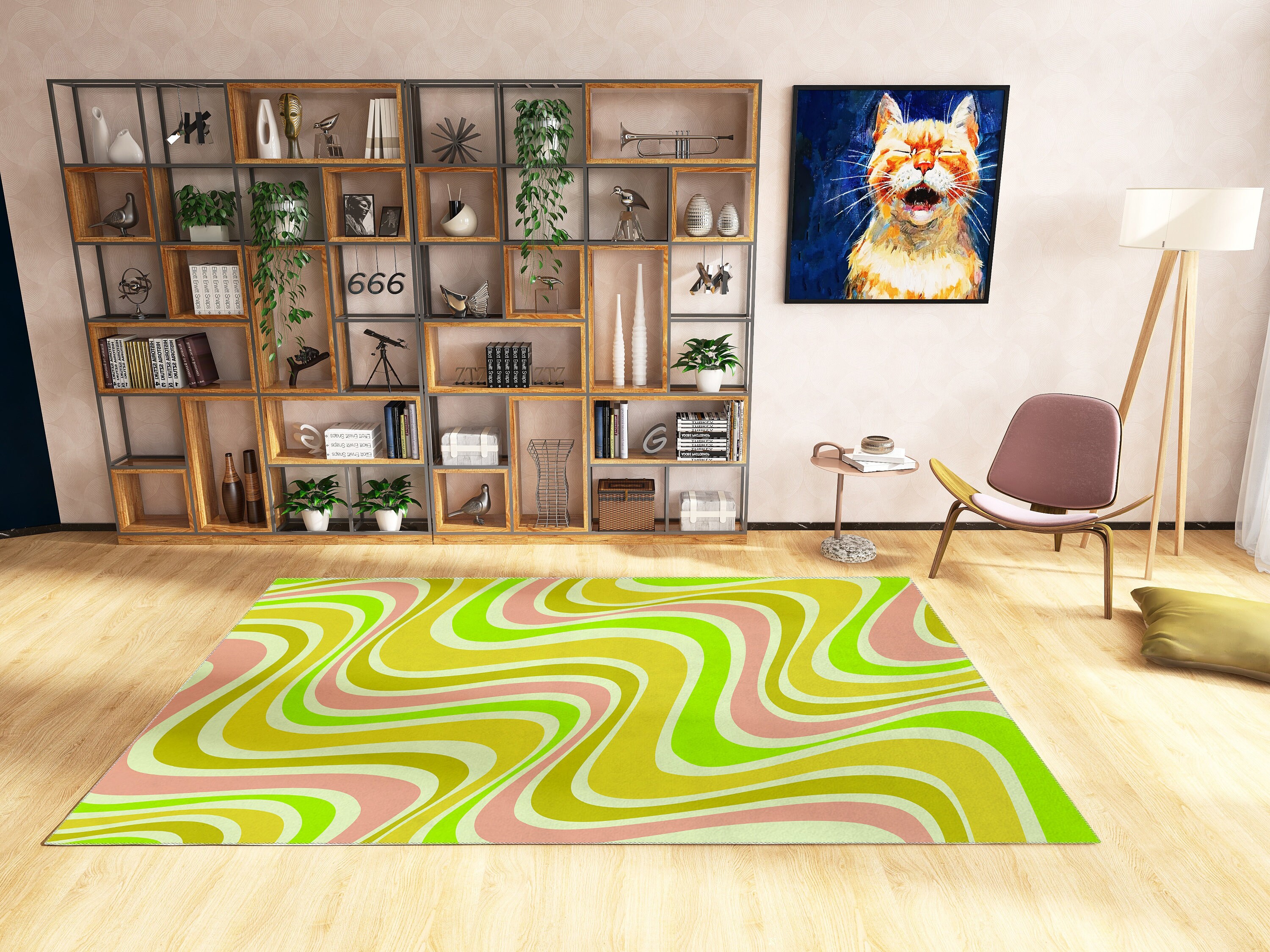 Retro Trippy Rug with Customizable Name for Boho Chic Living Room or Bedroom Decor - Image 2