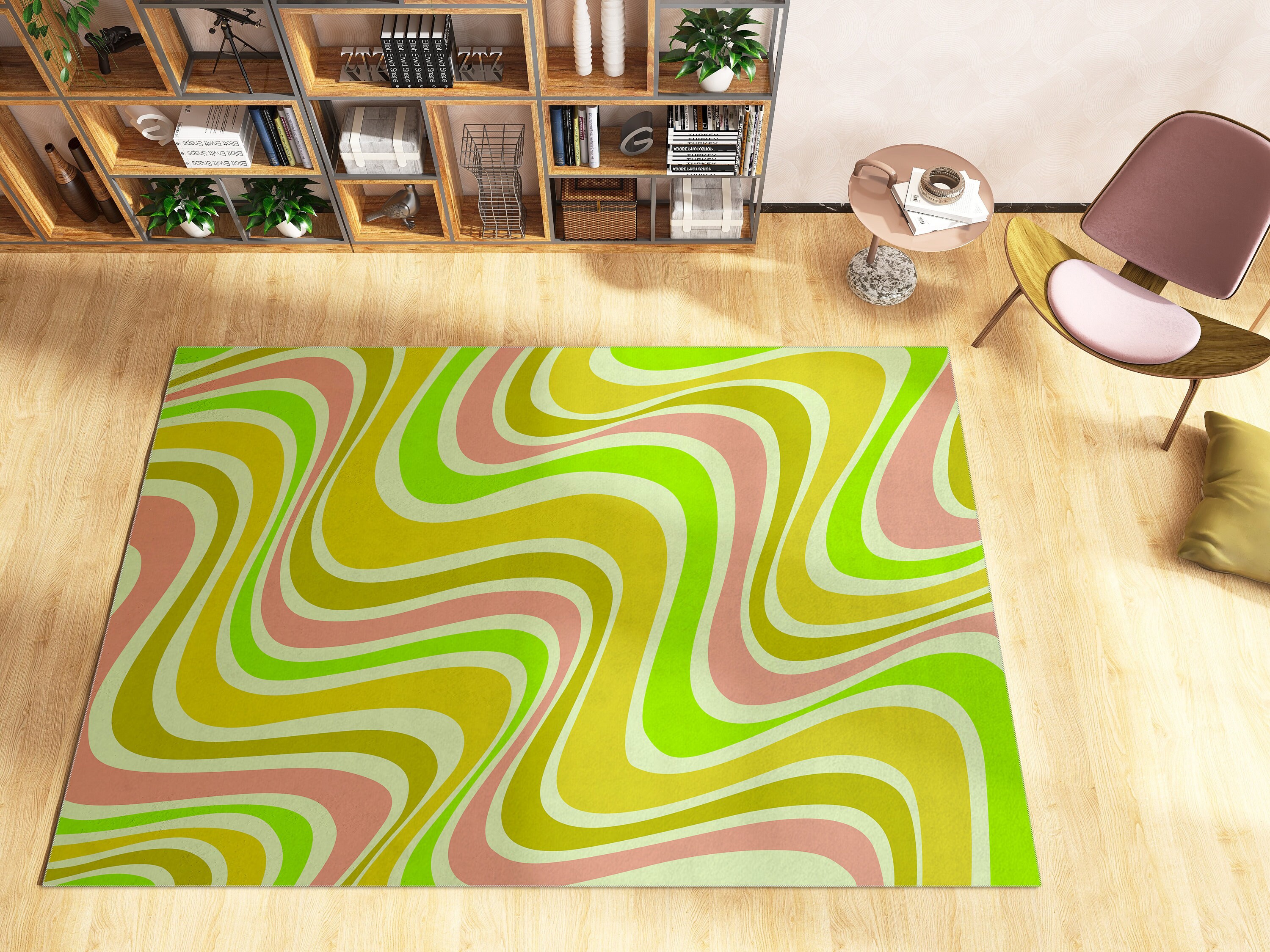 Retro Trippy Rug with Customizable Name for Boho Chic Living Room or Bedroom Decor - Image 3