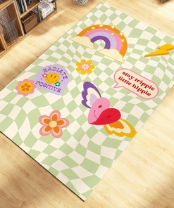 Retro Trippy Smile Face Rug - Groovy Wavy Hippie Decor, Preppy Room Smiley Rug with 70s Retro Area Rug
