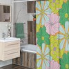 Retro Tropical Flowers Shower Curtain, Groovy 60's 70's Hippie Bathroom Accessory with Vintage Summer Vibes