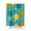Retro Turquoise Blue Mid Century Mod Geometric Circle Shower Curtain in Yellow and Green