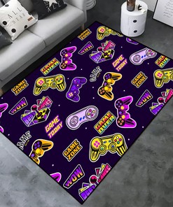 Retro Video Game Area Rug - 3D Printed Living Room Mat with Game Controller PatternNon-Slip Polyester Decor
