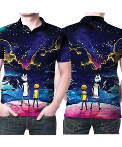Rick And Morty Cartoon Movies Series Galaxy 3D All Over Print Polo Shirt with Breathable Fabric