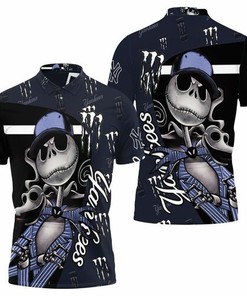 Rock Your New York Yankees Fandom with Jack Skellington Logo on All Over Print 3D Polo Shirt