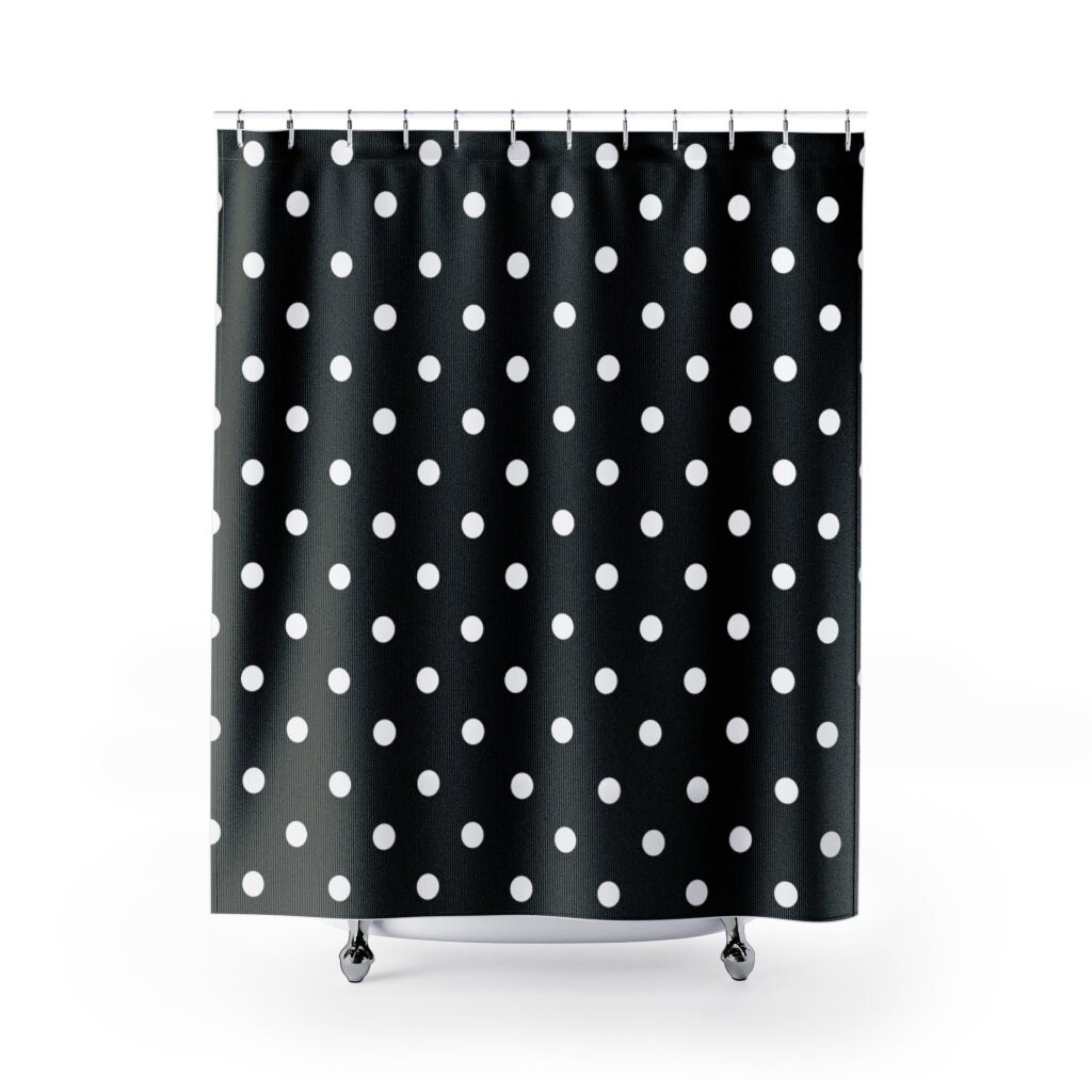 Rockabilly Black and White Dots Shower Curtain | Polka Dot, Vintage Bathroom Shower Curtain