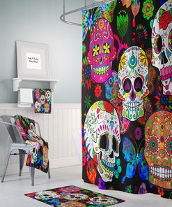Rocking Color Sugar Skulls Forevermore Shower Curtain Set for a Vibrant and Gothic Bathroom Decor
