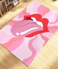 Rolling Stone Groovy Retro Trippy Rug - Wavy Hippie 70s Indie Room Decor, Pink Funky Rug with 70s Bathroom Rug Set