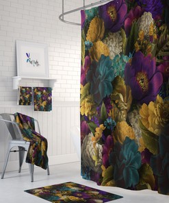 Romantic Floral Shower Curtain - Delicate Bath Curtain with Matching Towels and Mat for Romantic Bathroom Decor
