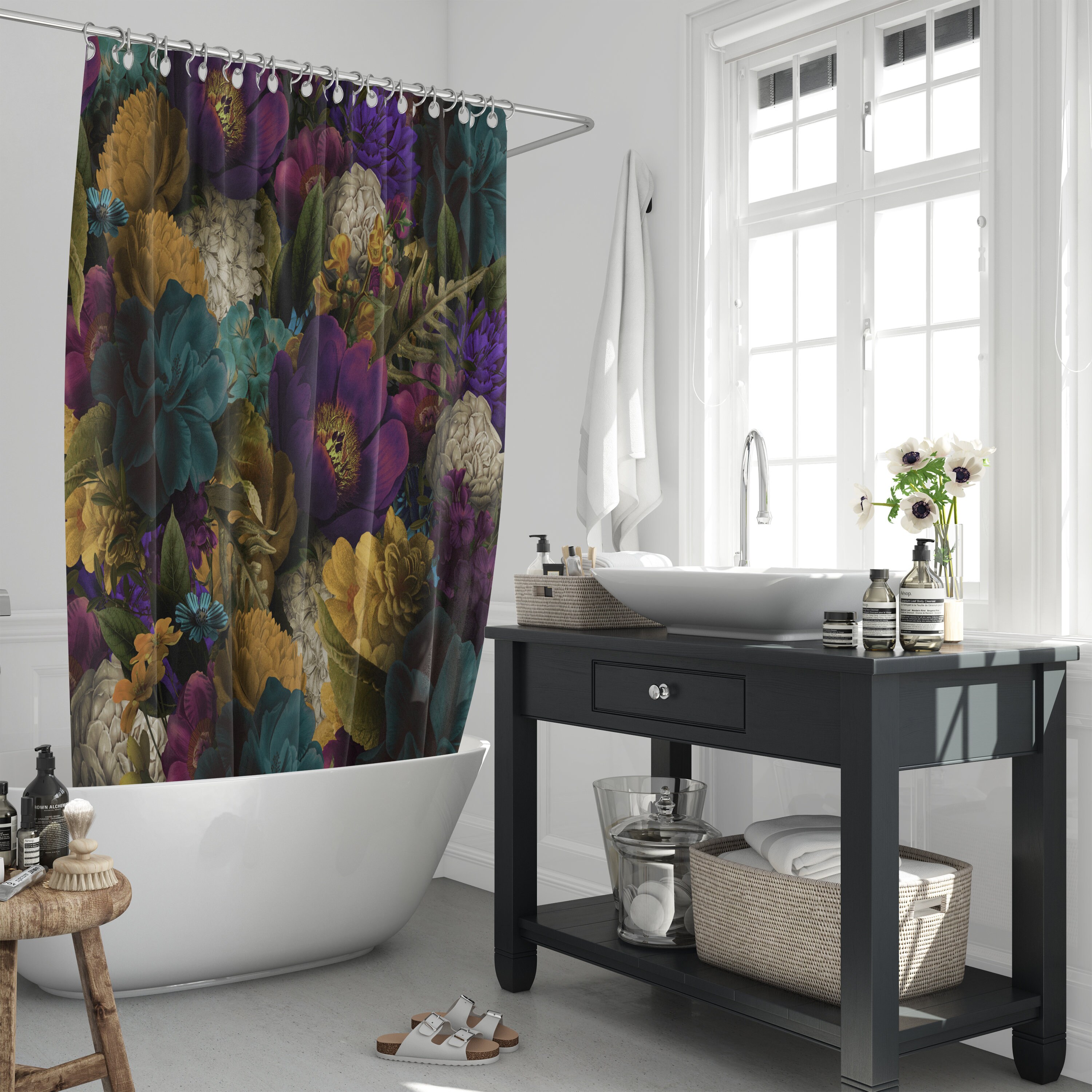 Romantic Floral Shower Curtain - Delicate Bath Curtain with Matching Towels and Mat for Romantic Bathroom Decor - Image 2