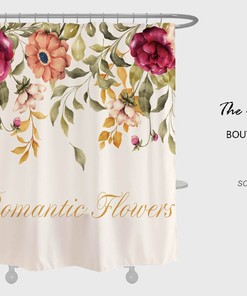 Romantic Flowers Shower Curtain for Bathroom, Customizable Waterproof Washable Bath Curtain with Floral Home Decoration