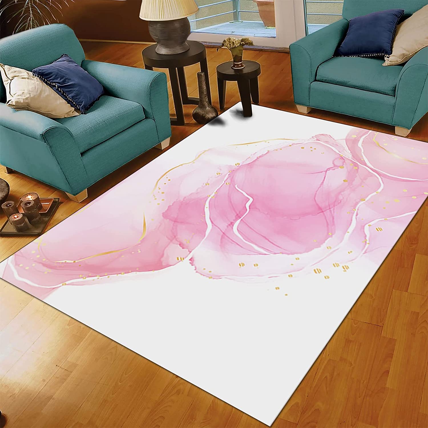 Romantic Pink Petals Art Deco Rug for Large Soft Area in Home Decor with Feminine Touch