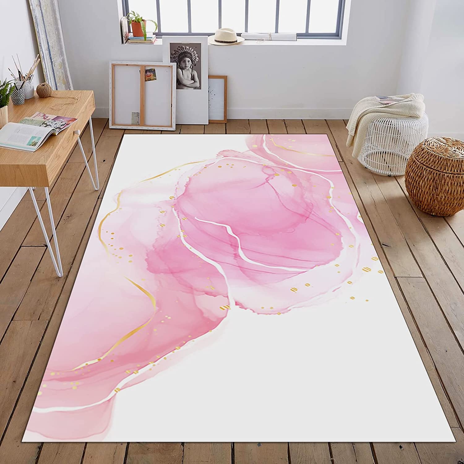 Romantic Pink Petals Art Deco Rug for Large Soft Area in Home Decor with Feminine Touch - Image 2