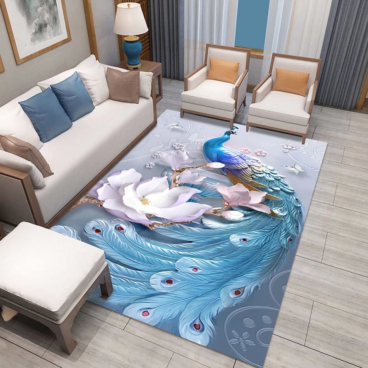 Royal Peacock Print Area Rug - Soft and Durable Floor Carpet for Animal Lovers