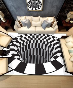 Rug 3D Vortex Optical Illusion Rug - Fluffy Carpet with Anti-Skid Floor Mat - Ideal for Living Room and Home Décor