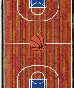 Rust Basketball Childrens Play Area Rug - Perfect for Bathroom, Playroom & Kindergarten Classroom