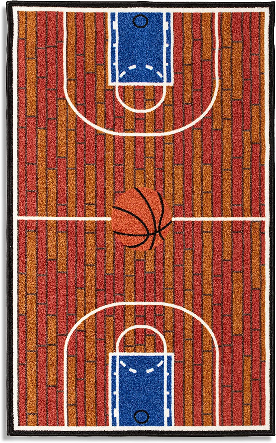 Rust Basketball Childrens Play Area Rug - Perfect for Bathroom, Playroom & Kindergarten Classroom