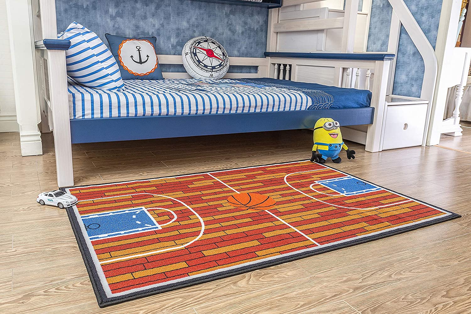 Rust Basketball Childrens Play Area Rug - Perfect for Bathroom, Playroom & Kindergarten Classroom - Image 4