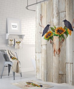 Rustic Antler Sunshine Crow Vintage Bathroom Shower Curtains, Optional Bath Towels Mat Bathroom Set