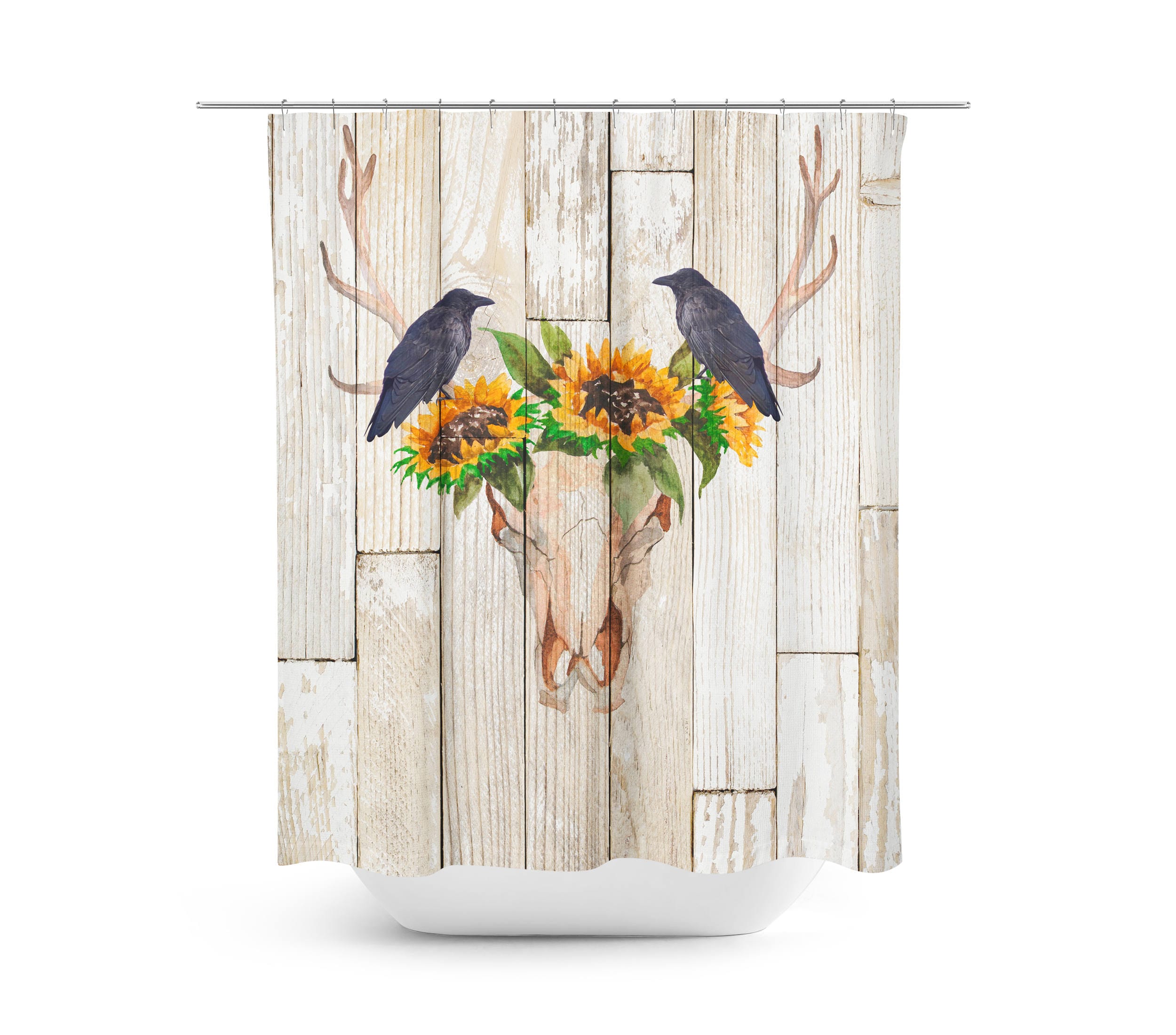 Rustic Antler Sunshine Crow Vintage Bathroom Shower Curtains, Optional Bath Towels Mat Bathroom Set - Image 2