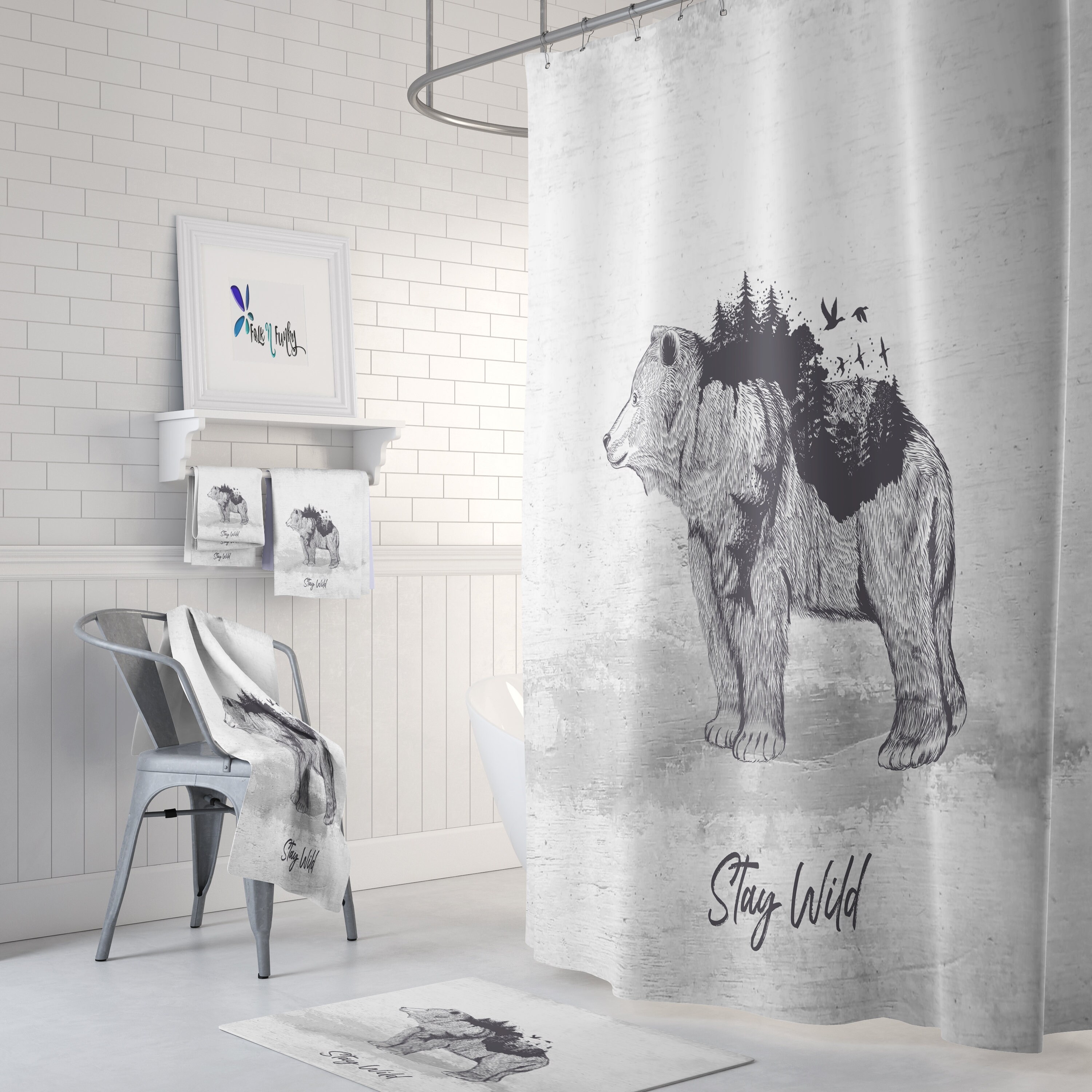 Rustic Bear Woodland Disney Shower Curtain Set for a Primitive Country Bathroom