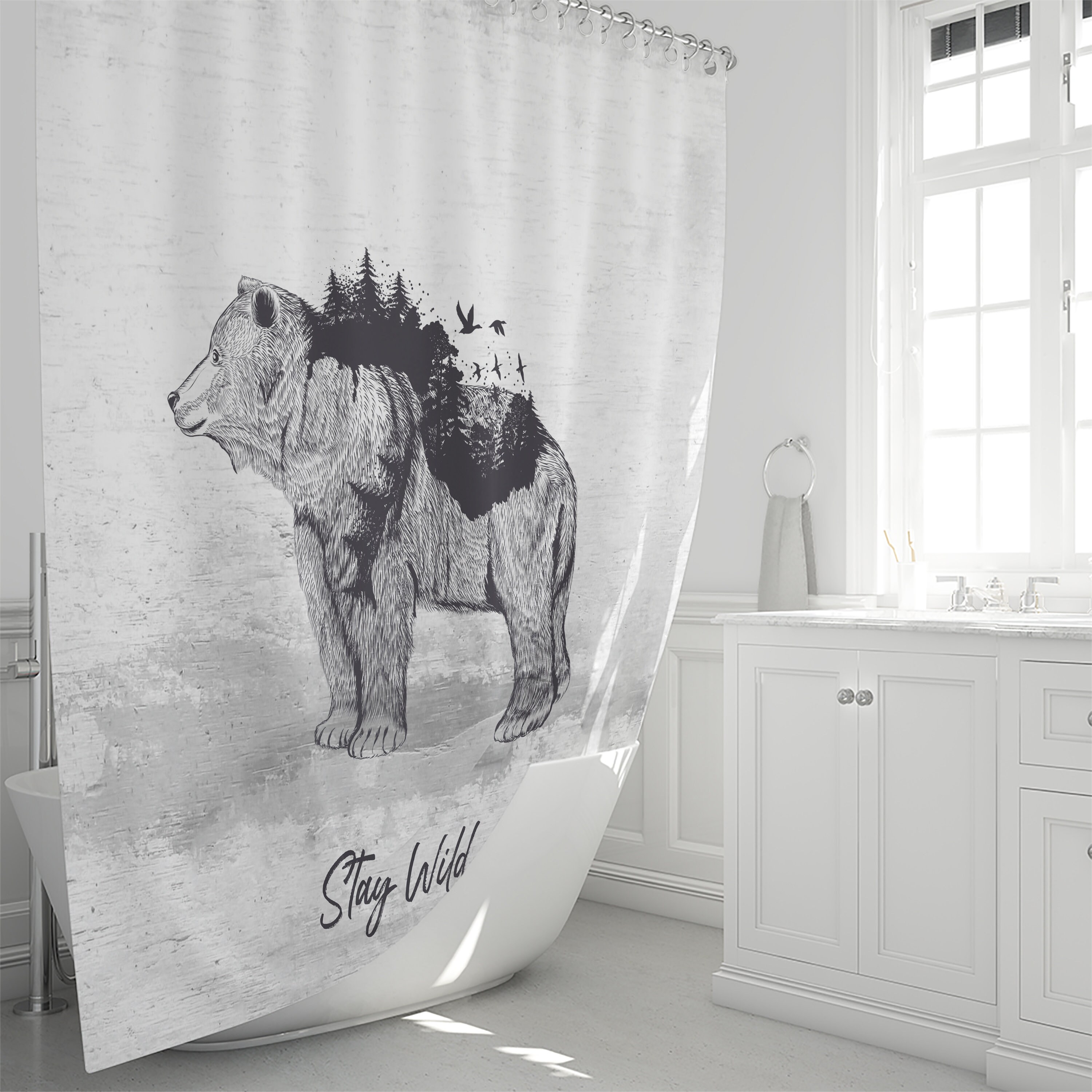 Rustic Bear Woodland Disney Shower Curtain Set for a Primitive Country Bathroom - Image 2