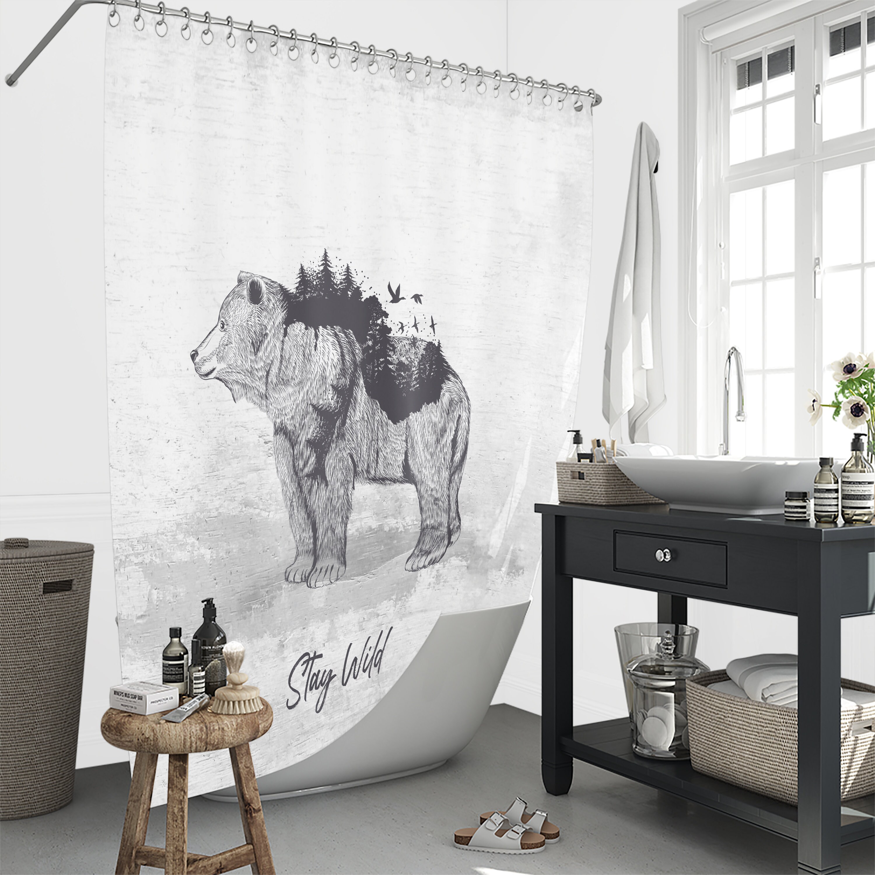 Rustic Bear Woodland Disney Shower Curtain Set for a Primitive Country Bathroom - Image 3