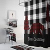 Rustic Buffalo Plaid Shower Curtain with Woodland Bear Bathroom Decor