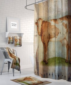 Rustic Country Cow Shower Curtain, Farmhouse Bathroom Decor with Cow Design, Perfect Bathtub Curtain for Nature Lovers