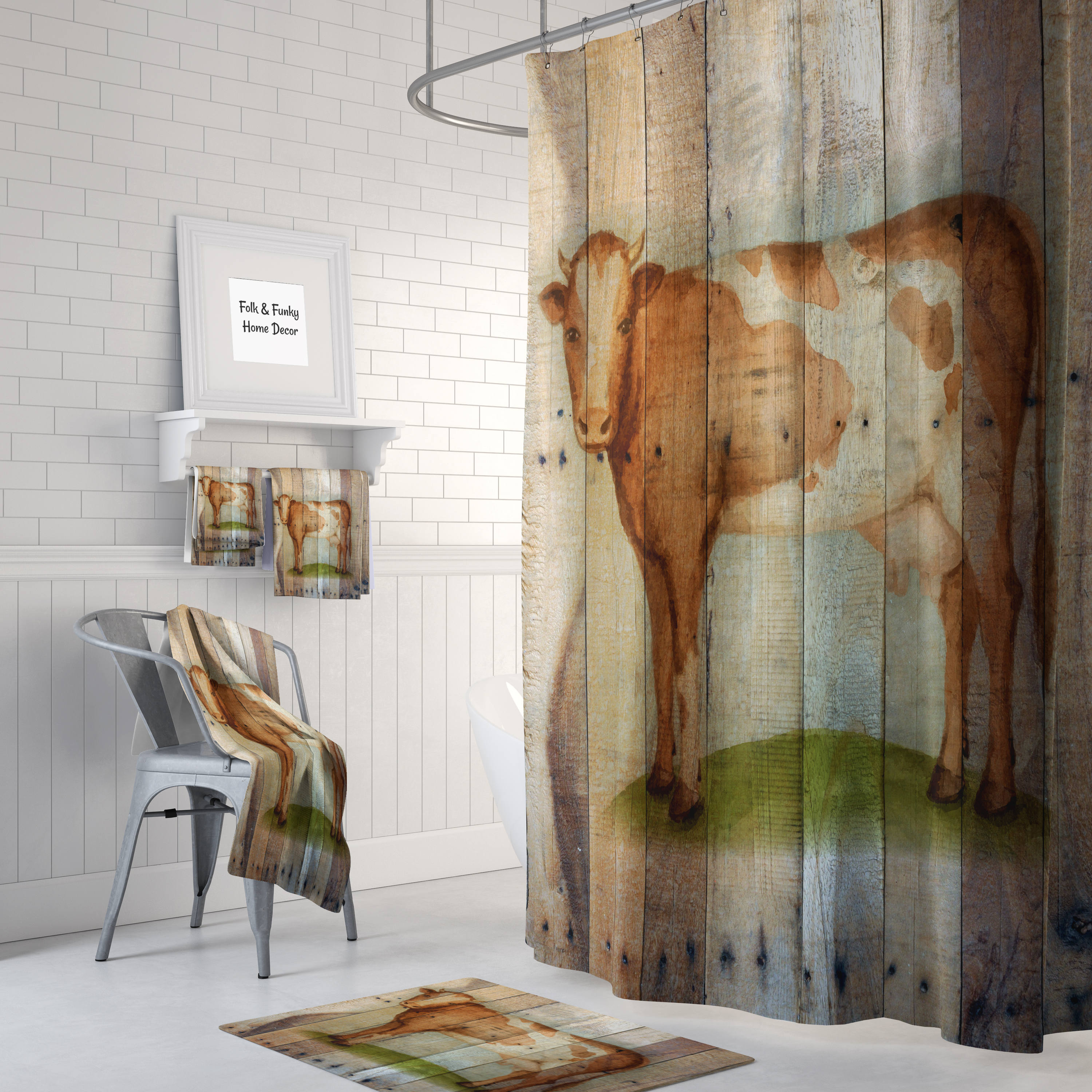Rustic Country Cow Shower Curtain, Farmhouse Bathroom Decor with Cow Design, Perfect Bathtub Curtain for Nature Lovers