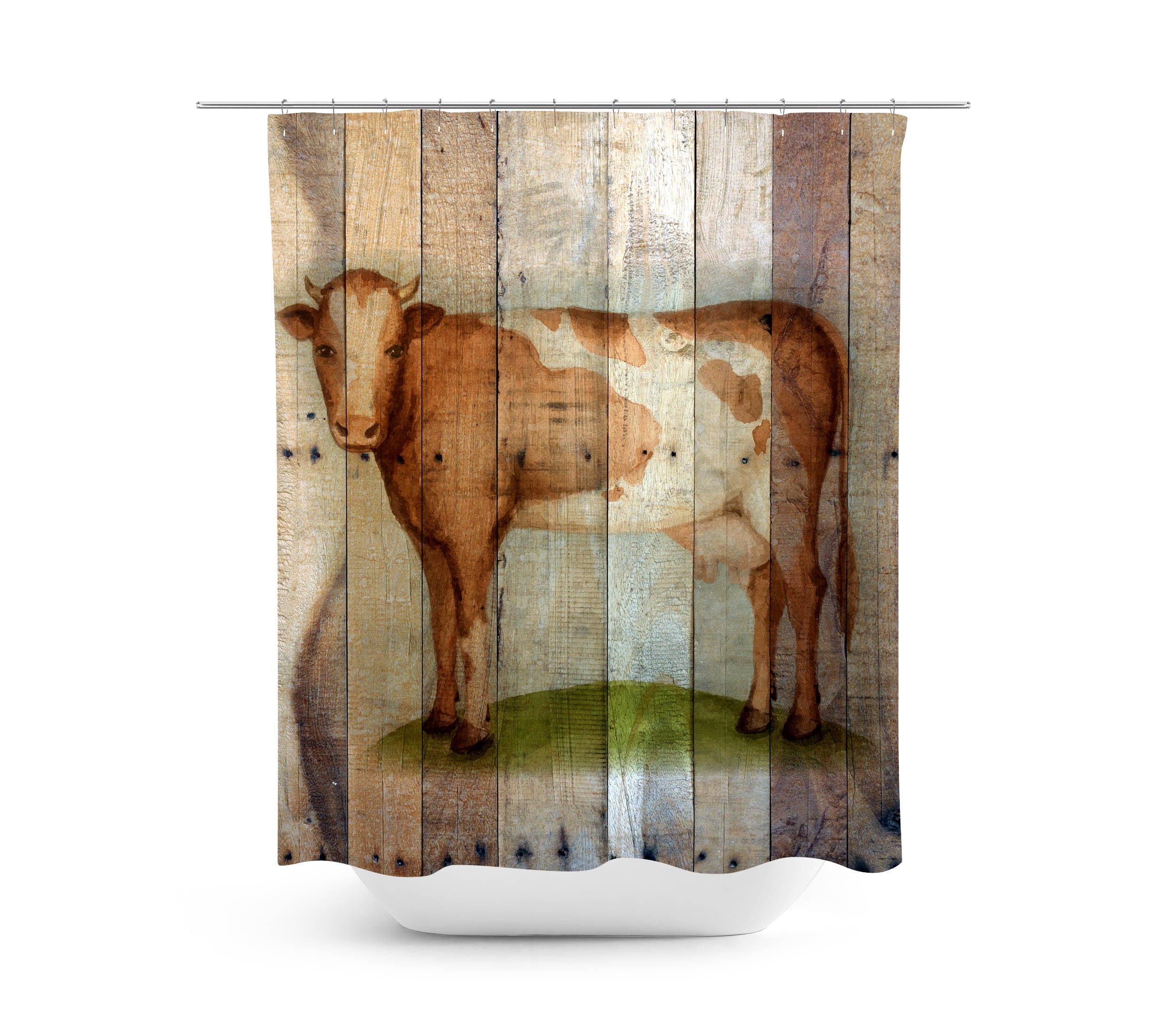 Rustic Country Cow Shower Curtain, Farmhouse Bathroom Decor with Cow Design, Perfect Bathtub Curtain for Nature Lovers - Image 2