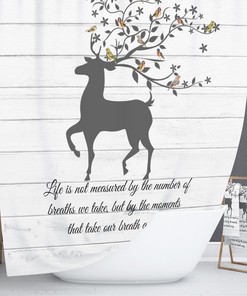 Rustic Country Shower Curtain, Woodland Deer Bathroom Decor, Faux Wood and Rustic Design