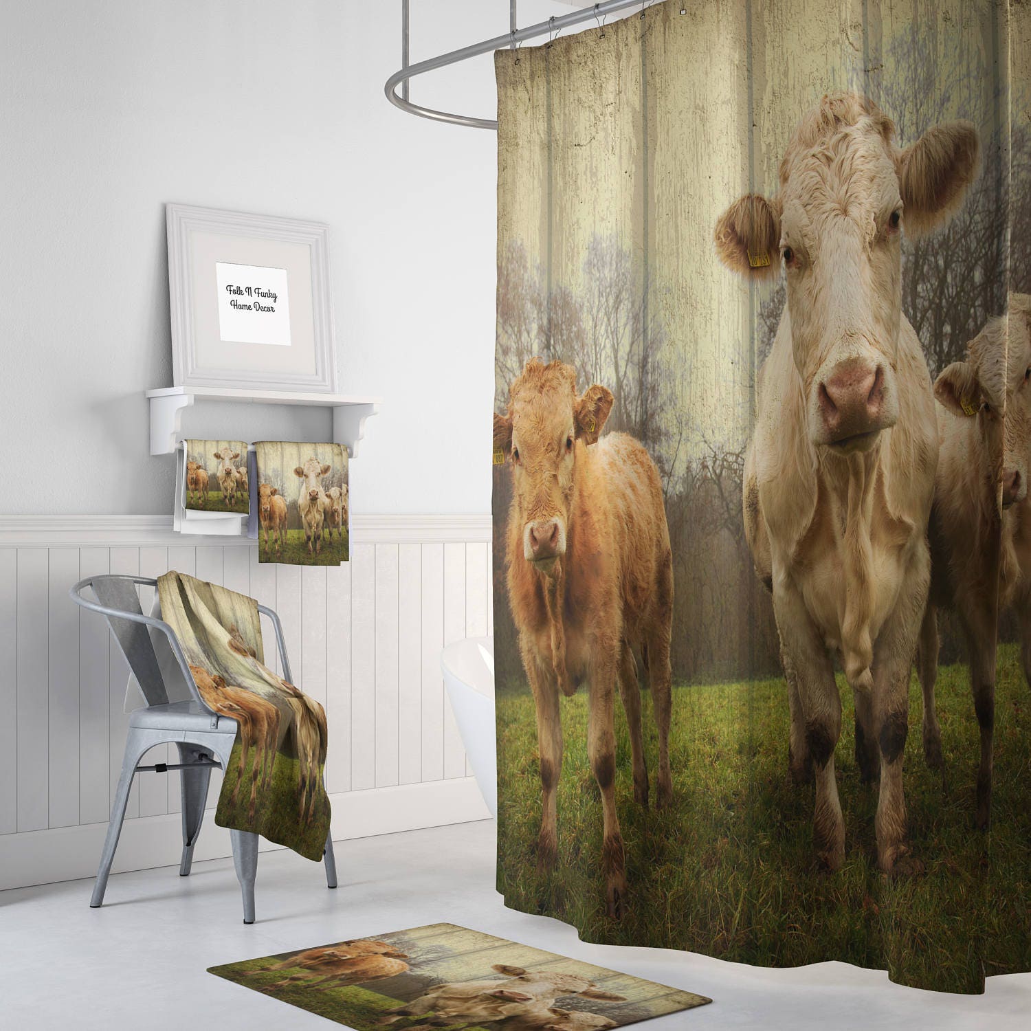 Rustic Cow Shower Curtain, Farmhouse Bathroom Decor with Restroom Shower Curtain Ideas
