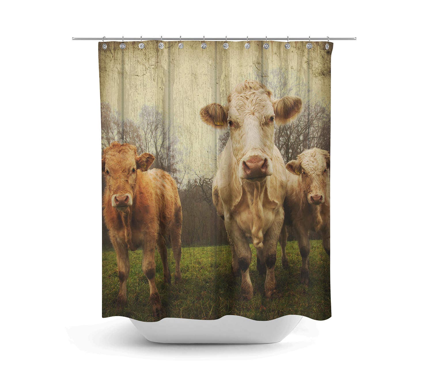 Rustic Cow Shower Curtain, Farmhouse Bathroom Decor with Restroom Shower Curtain Ideas - Image 2