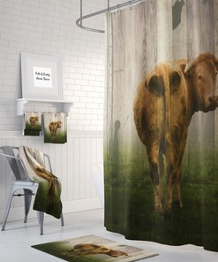 Rustic Cow Shower Curtain with Farmhouse Bathroom Decor