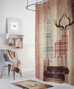 Rustic Deer Shower Curtain Set with Woodland Bath Accessories