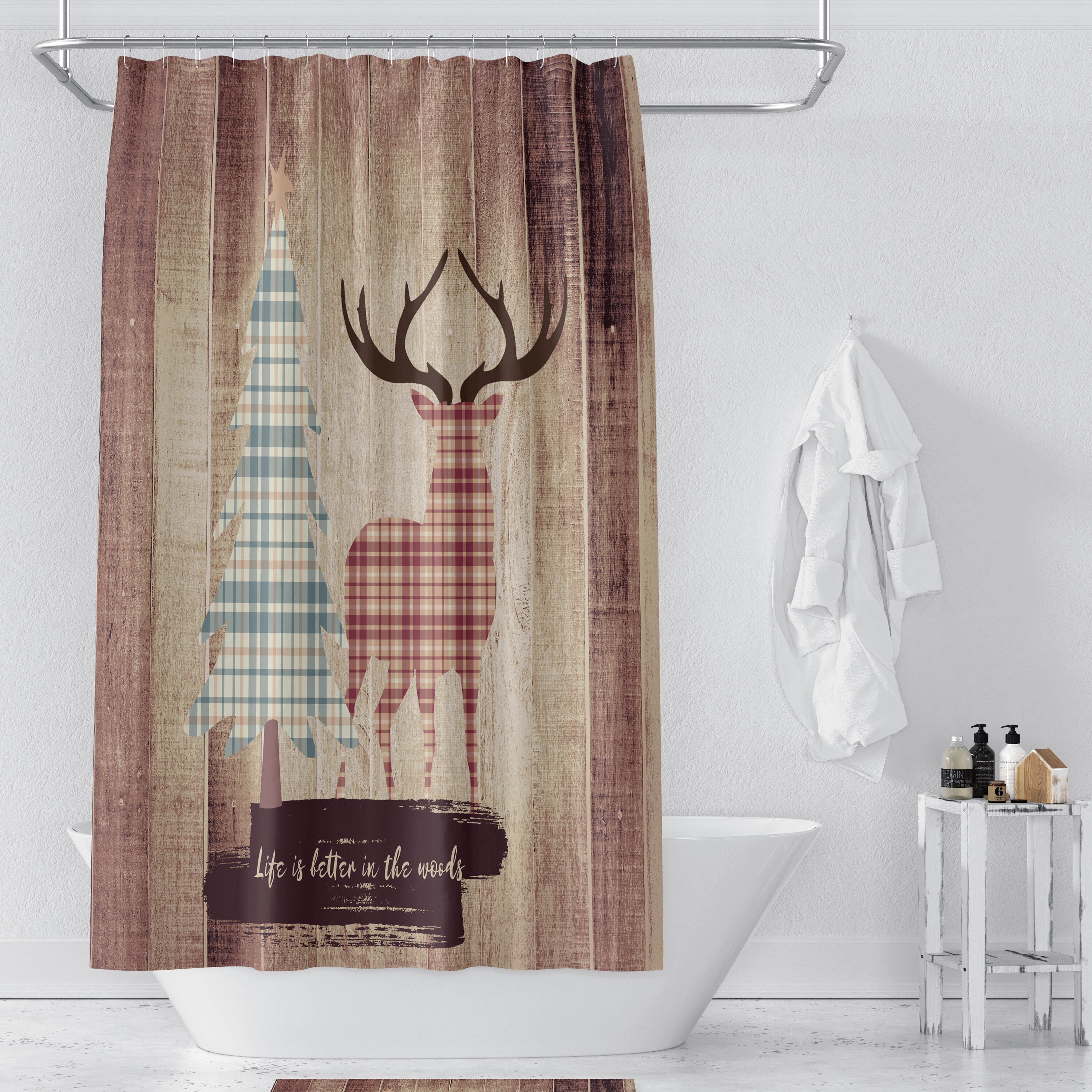 Rustic Deer Shower Curtain Set with Woodland Bath Accessories - Image 2