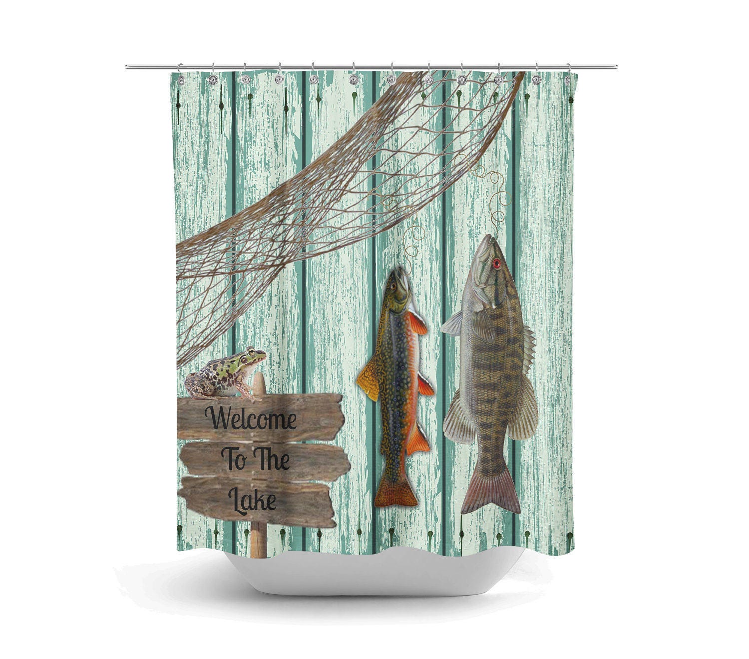 Rustic Fishing Grunge Shower Curtain with Primitive Weathered Wood Bathroom Decor - Image 2