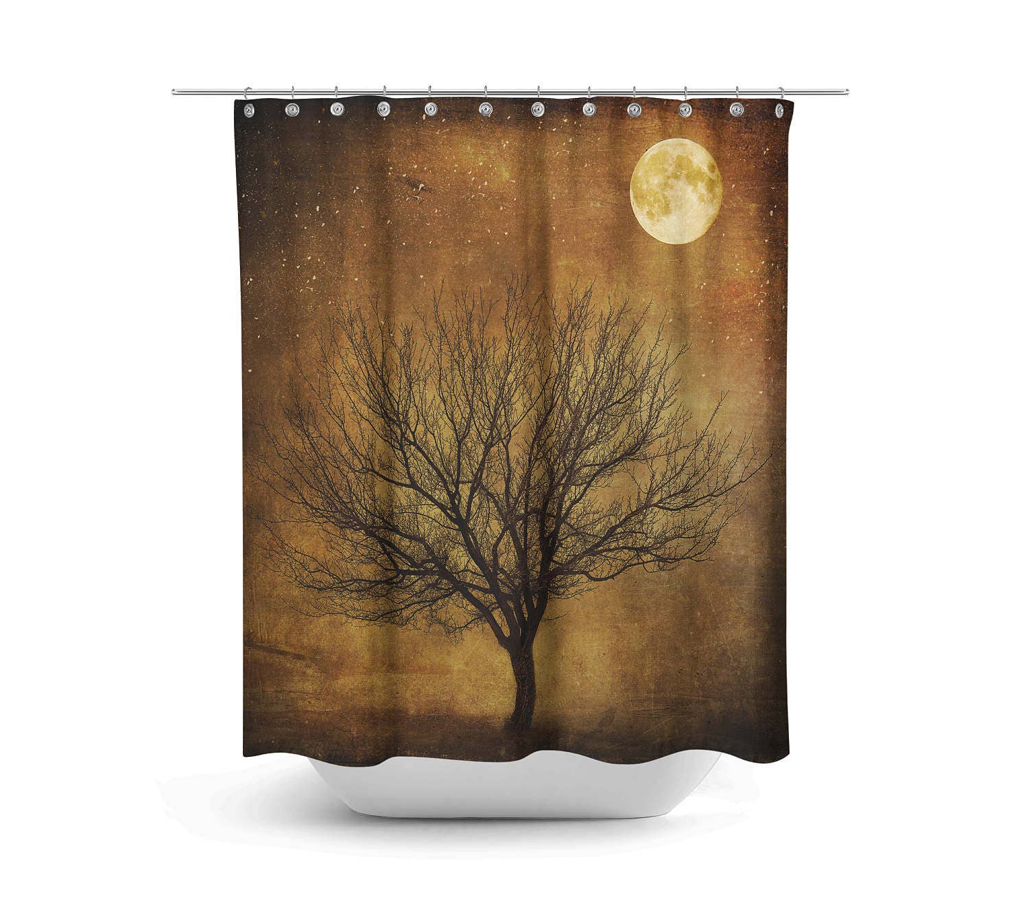 Rustic Grunge Tree Shower Curtain with Primitive Bath Decor - Image 3